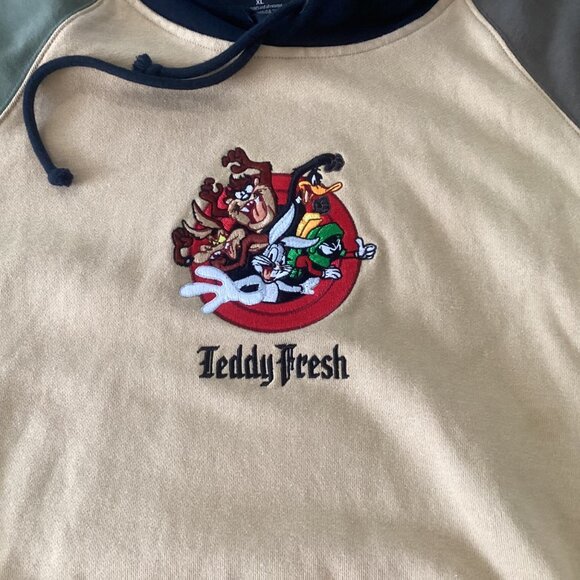 Looney Tunes X Teddy Fresh Hoodie Sweatshirt Mens Size XL Embroidered Colorblock - Picture 9 of 13
